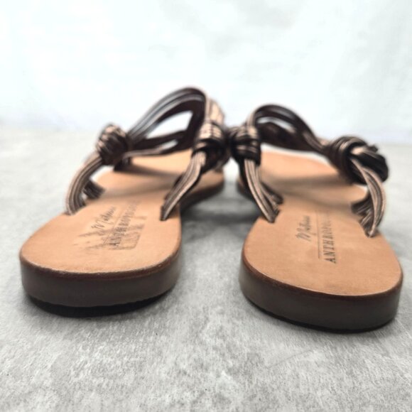 Anthropologie Matisse Slides Metallic Bronze Strappy Boho Chic Flat Greek Sandal - Picture 4 of 10